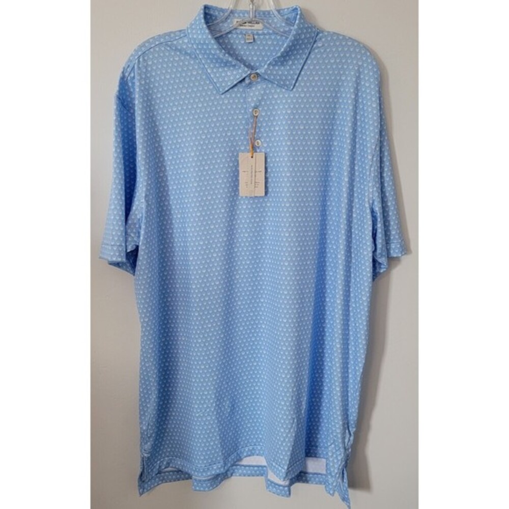 Peter Millar Golf Shirt Polo CS Summer Comfort Seeing Double Print XL Blue